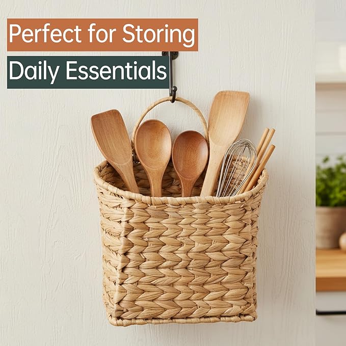 Wicker Hanging Basket, Woven Hanging Wall Basket - Image 8