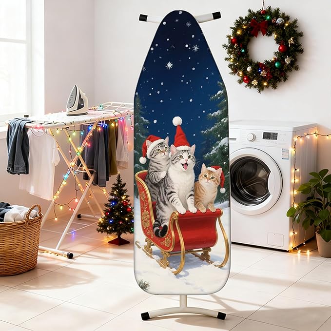 Nuxovilar Ironing Board Covers Winter Cats in Sleigh Pattern Polyester 15x54 - Image 2
