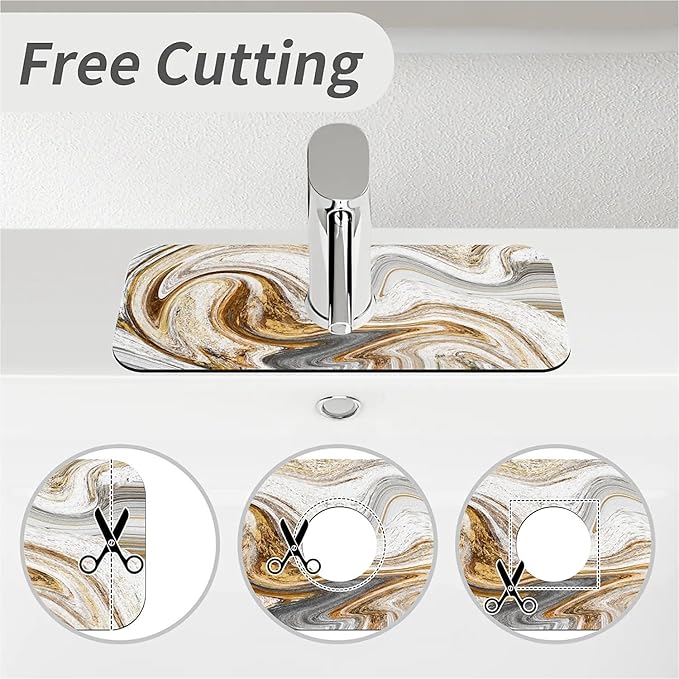 Kitchen Sink Splash Guard，White-grey gold marble Faucet Mat Sink Gadgets-Super - Image 5