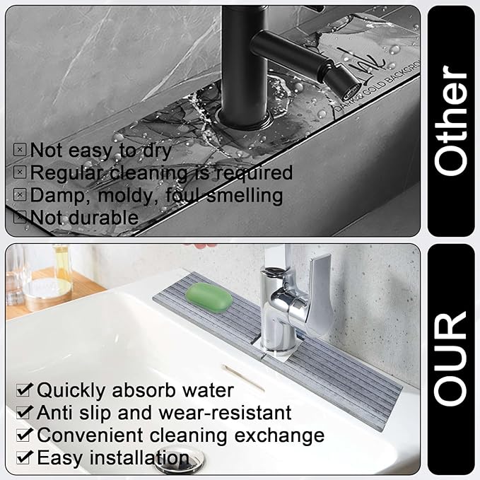 Faucet Mat for Kitchen Sink, Stone Faucet Mat for Kitchen Sink Tray - Image 7
