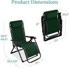 Best Choice Products Oversized Zero Gravity Chair, Folding Outdoor Patio Recliner, XL Anti Gravity Lounger w/Removable Cushion, Cup Holder, Side Tray, 350lb Capacity - Forest Green - Image 2