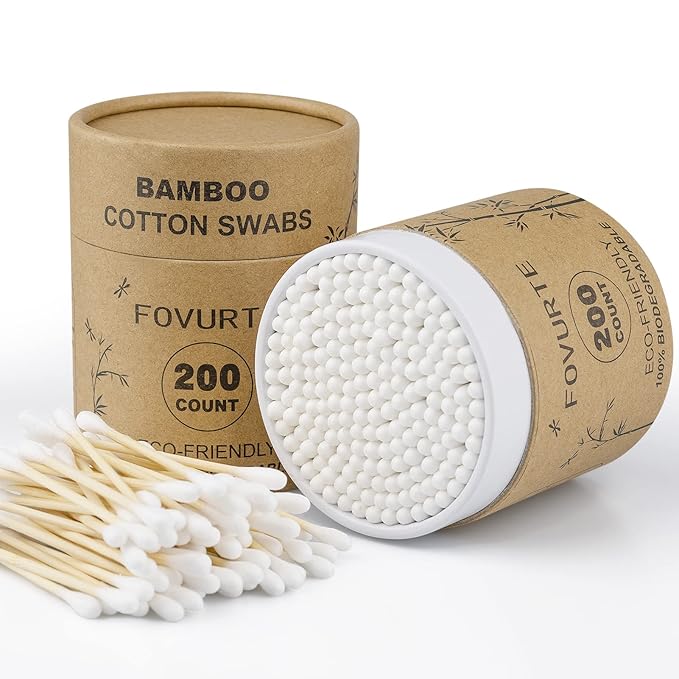 Bamboo Cotton Swabs 400 count, Organic Cotton Swab Round Tips, Natural Wooden by Unknown