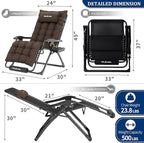 UDPATIO Oversized Zero Gravity Chair Set of 2, 33In XXL Patio Reclining Chair with Cushion, Outdoor Folding Recliner with Pillows|Cup Holder|Foot Rest|Padded Headrest, Brown Grey, Support 500LB - Image 3