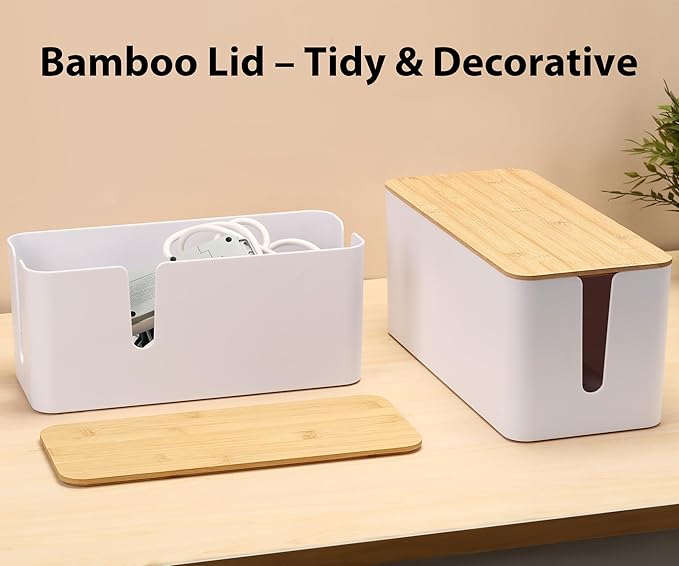 ZhiYo Bamboo Lid Cord Organizer Box, Safe ABS Cable Management Box - Image 6