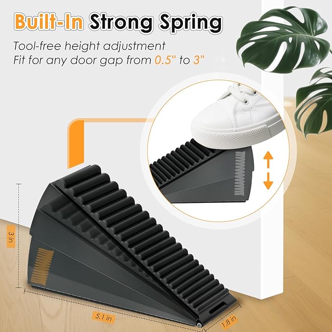 Heavy Duty Large Door Stoppers, Adjustable Spring Loaded Tall Doorstop Jammer - Image 4