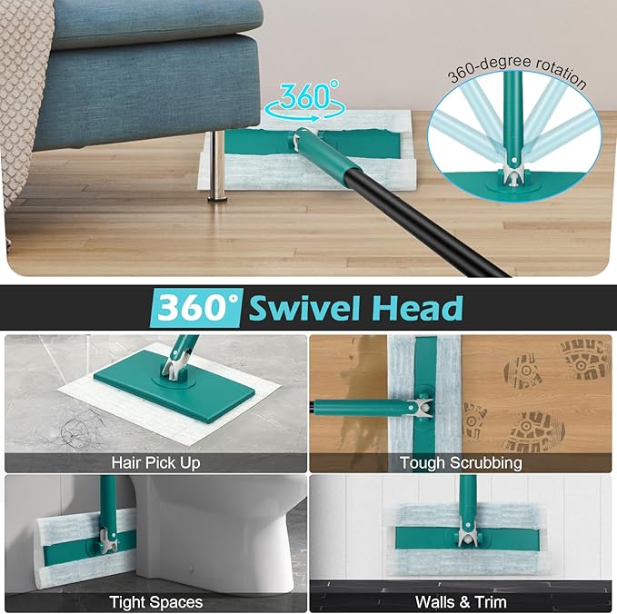 Sweeper Mop for Floor Cleaning Pet Hair Removal, Disposable Dust Dry Mop - Image 4