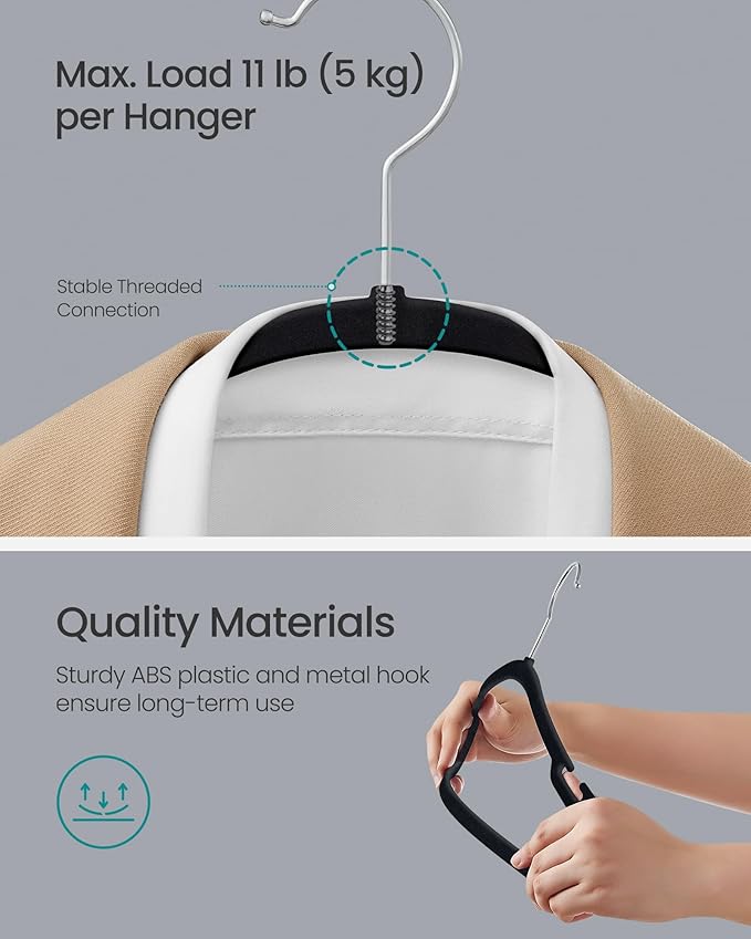 SONGMICS Velvet Hangers 50 Pack, Non-Slip Clothes Hangers, 17 x 8.3 Inches - Image 6