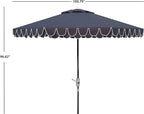 SAFAVIEH 9ft Outdoor Patio Umbrella, Round, Valance, White & Navy Trim, Auto Crank Tilt, UV Resistant for Deck, Backyard, Poolside (PAT8006G) - Image 7