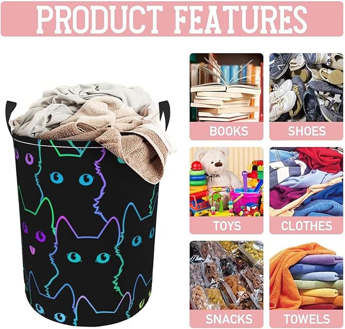Funny Black Cats Laundry Hamper Bag - Image 8