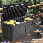 YITAHOME 150 Gallon Large Deck Box with X-Shaped Front, Resin Outdoor Storage Boxes, Waterproof Cushion Storage Bench for Patio, Pool Supplies, Garden Tools - Lockable, Dark Gray - Image 5