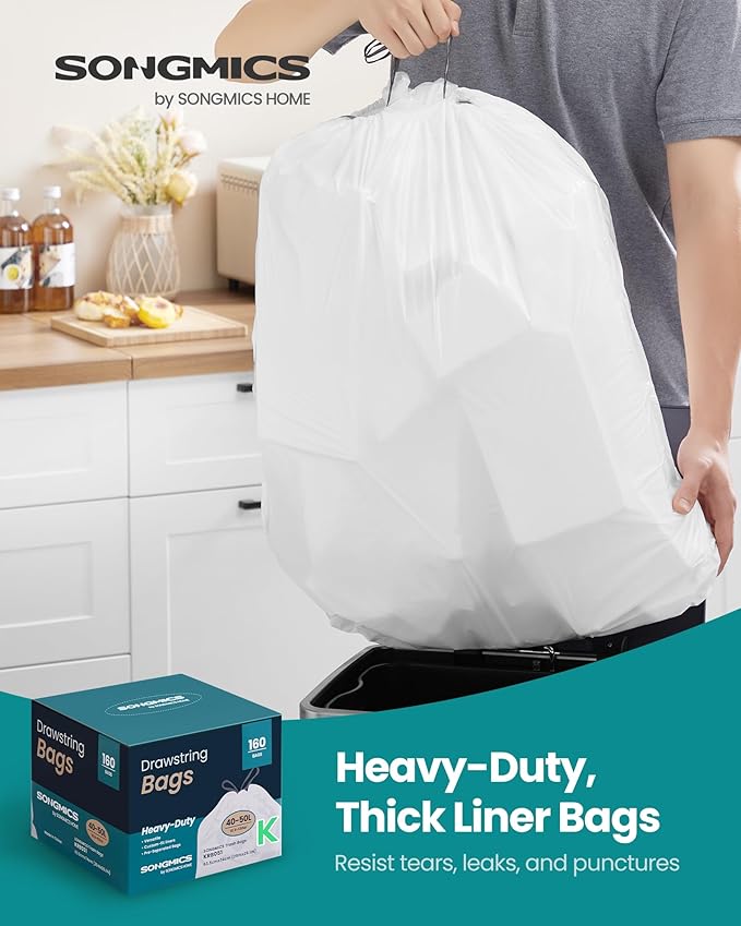 SONGMICS Trash Bags for 13-Gallon Trash Cans, Drawstring Kitchen Garbage Bags - Image 2