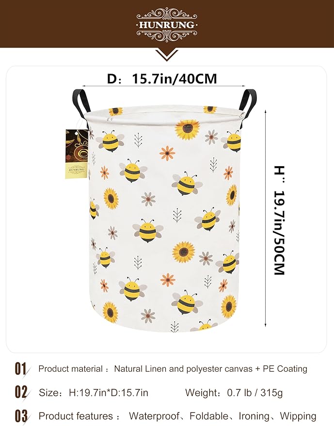 HUNRUNG Laundry Hamper, Large Canvas Fabric Lightweight Storage Basket Toy - Image 2