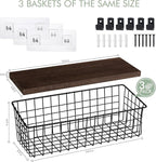 Wall Hanging Baskets 3 Pack, Diversified Wire Basket Shelves of Wooden Style - Image 2