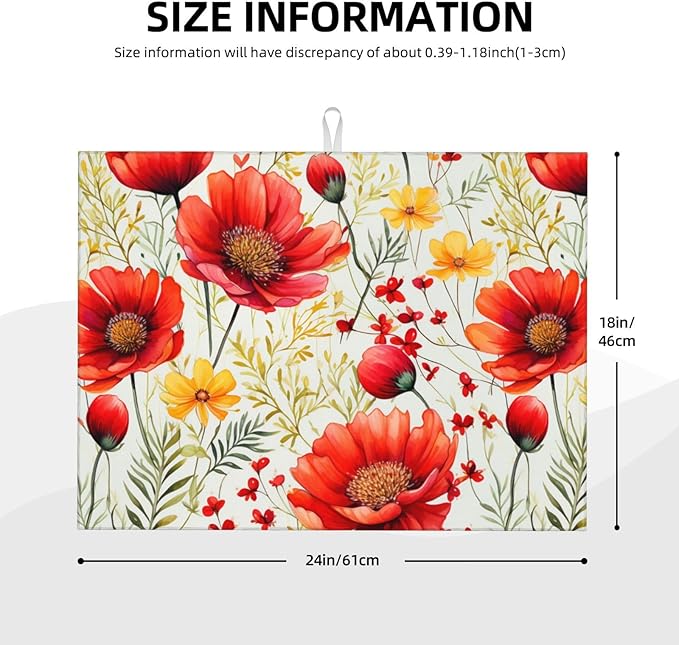 Watercolor Poppy Flower Dish Drying Mat - Image 3