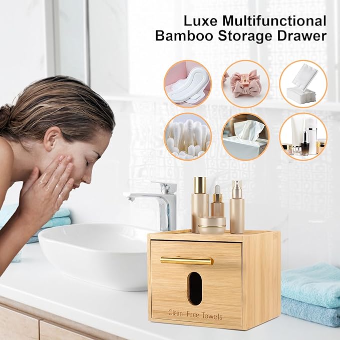 Disposable Face Towel Holder Bamboo Storage Box - Image 4