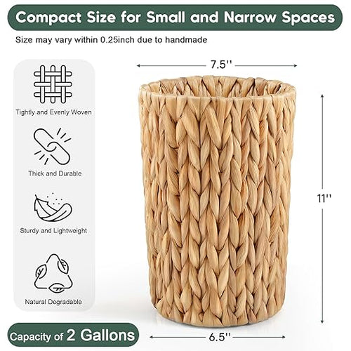 2 Gallon Wicker Trash Can, Woven Water Hyacinth Wicker Waste Basket - Image 2