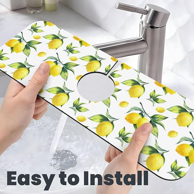 Yellow Lemon Green Leaves Kitchen Sink Splash Guard Faucet Mat Super Absorbent - Image 6
