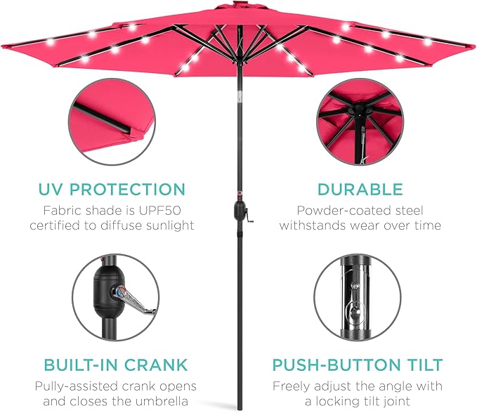 Best Choice Products 10ft Solar Polyester LED Lighted Patio Umbrella w/Tilt Adjustment and UV-Resistant Fabric - Image 5