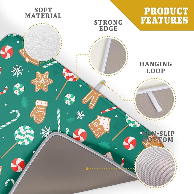 Gingerbread Dish Drying Mat for Kitchen Counter Holiday Green Super Absorbent - Image 4