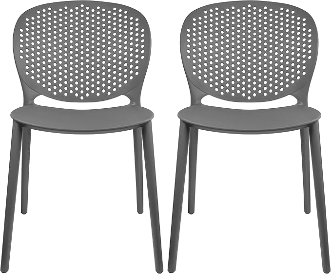 2xhome Set of 2 Patio Dining Chairs | Modern Stackable Outdoor Pool Side Chair | Weather Resistant Plastic for Yard, Porch, Balcony, Kitchen, Gray by 2xhome