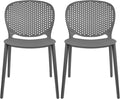 2xhome Set of 2 Patio Dining Chairs | Modern Stackable Outdoor Pool Side Chair | Weather Resistant Plastic for Yard, Porch, Balcony, Kitchen, Gray by 2xhome