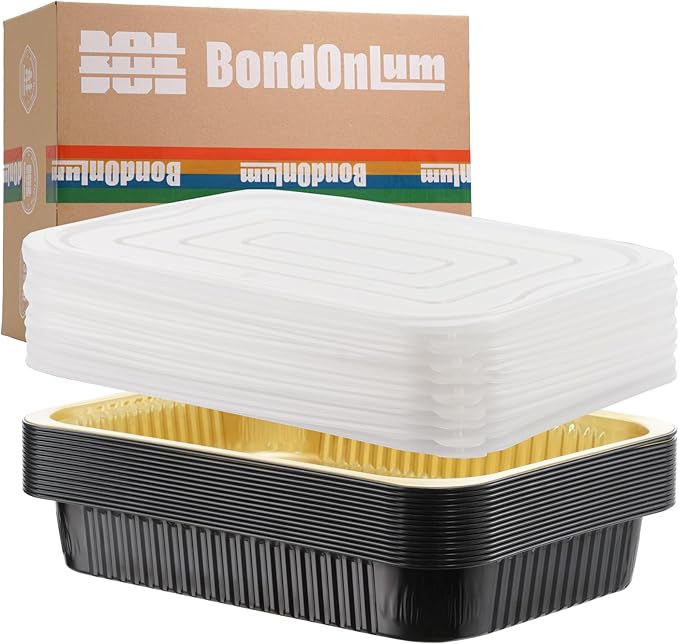 Aluminum Foil Pan with Lids, Heavy Duty Disposable Aluminum Baking Pans by BondOnLum