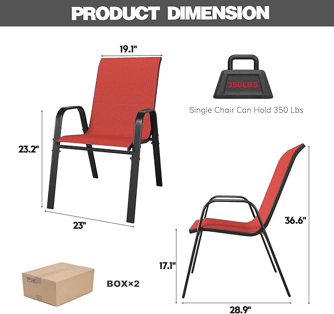 Patio Chairs Set of 6, Stackable Outdoor Dining Chairs for All Weather Textilene Fabric & Metal Frame, Outdoor Chairs Set for Backyard Deck Garden - Image 7