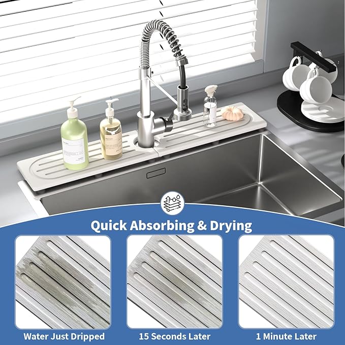 Stone Faucet Mat for Kitchen Sink, Water Absorbing Sink Water Splash Guard - Image 4