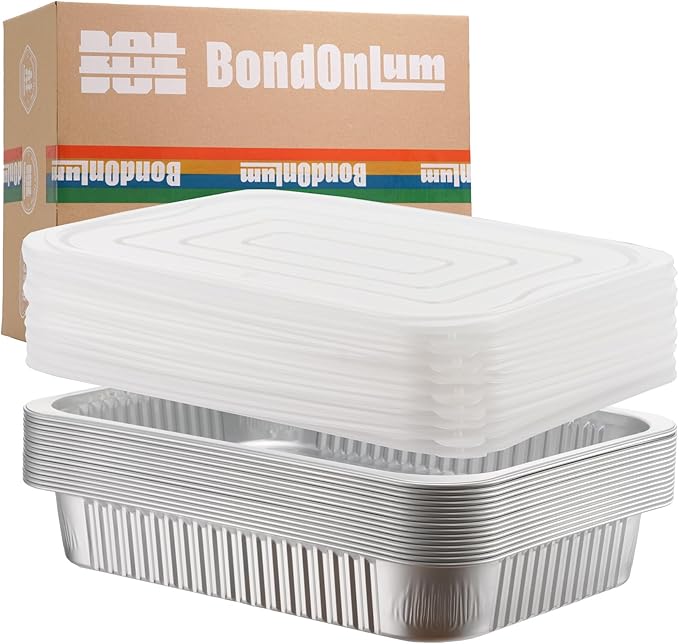 Aluminum Foil Pan with Lids, Heavy Duty Disposable Aluminum Baking Pans by BondOnLum