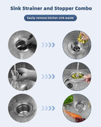 Hygie Rinse 3-in-1 Kitchen Sink Strainer Stopper Combo All Metal Stainless Pop - Image 2