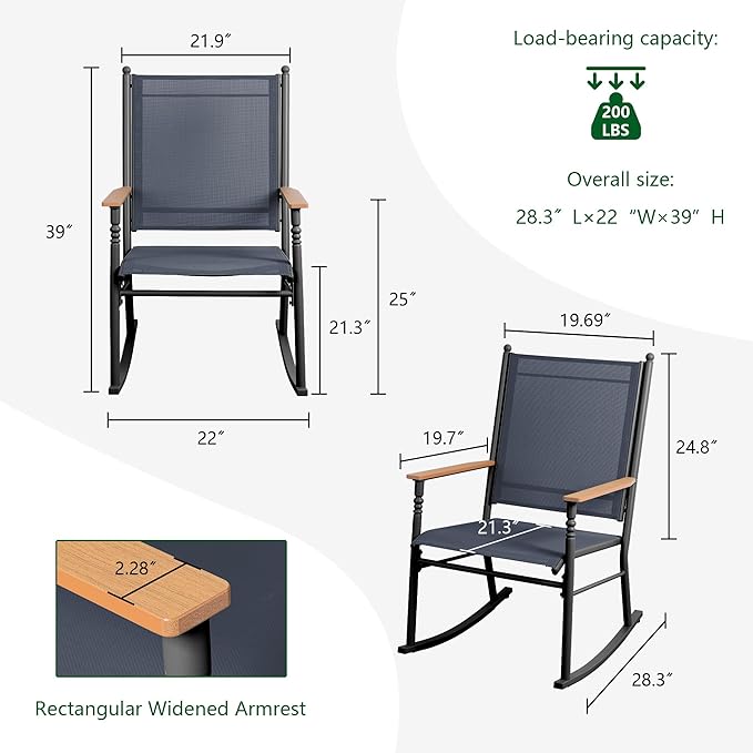 Shintenchi 2 Pcs Outdoor Rocking Chairs Set,Upgraded High Back Patio Rocking Chairs Set,Breathable Textilene Fabric Rocking Chair for Porch,Patio,Garden,Balcony,Dark Grey - Image 3