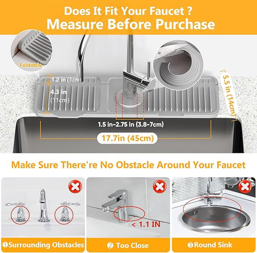 17.7'' Folding Faucet Mat for Kitchen Sink Splash Guard Kitchen Sink Faucet Mat - Image 2