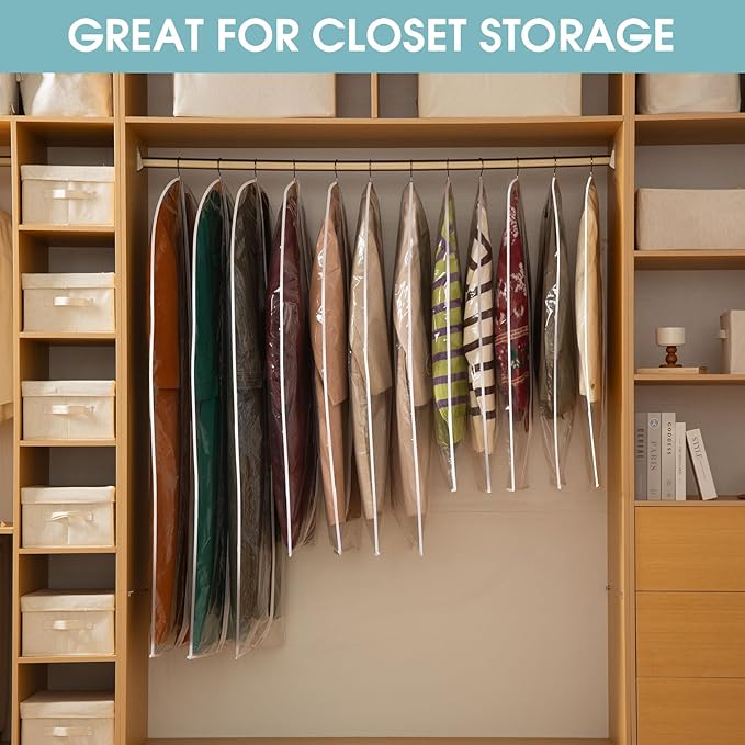 60" Dress Bags for Gowns, 6 Packs All Clear Garment Bags for Hanging Clothes - Image 5