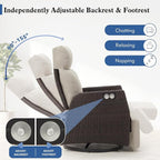 Adjustable Outdoor Recliner Chair with Independent Backrest & Footrest, Patio Swivel Recliner Chair, Wicker Reclining Patio Chair w/Flip-Up Table, 155° Lay Flat Chaise Lounge, Beige, 2PCS - Image 4
