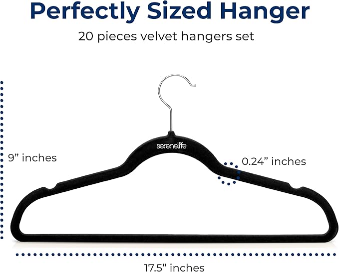 SereneLife 20 Pack Velvet Hangers – Non-Slip Clothes Hangers - Image 2