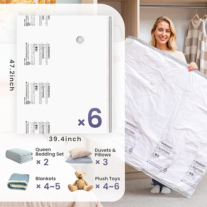 TAILI 6 Pack Vacuum Storage Bags, XXL Jumbo, Vacuum Sealed Bags - Image 2