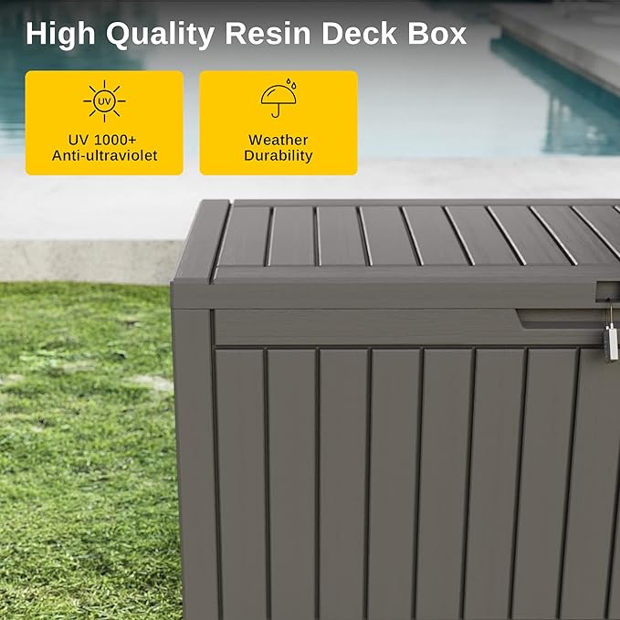 EAST OAK 60 Gallon Deck Box, Outdoor Storage Box with Padlock for Patio Furniture, Patio Cushions, Gardening Tools, Pool Supplies, Waterproof and UV Resistant Resin, Grey - Image 3