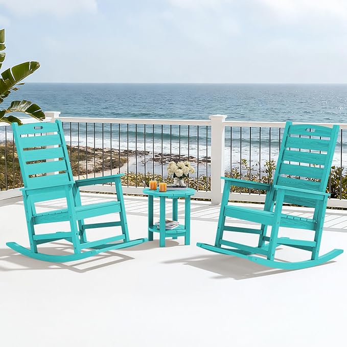SERWALL Outdoor Rocking Chair Set of 2, Oversized Rocking Chair with Footboard for Adults, HDPE All Weather Resistant Rocking Chairs for Patio, 350lbs Weight Capacity,Aruba - Image 10