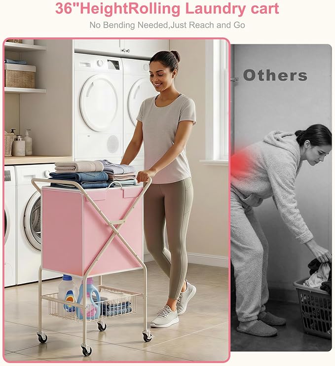 Convenient Laundry Basket with Wheels, Heavy Duty Dirty Clothes Laundry Hamper - Image 2