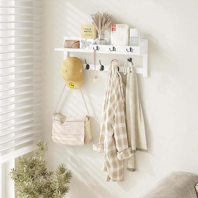 AMBIRD Wall Hooks with Shelf, 26.57 Inch Entryway Wood Coat Hooks - Image 2