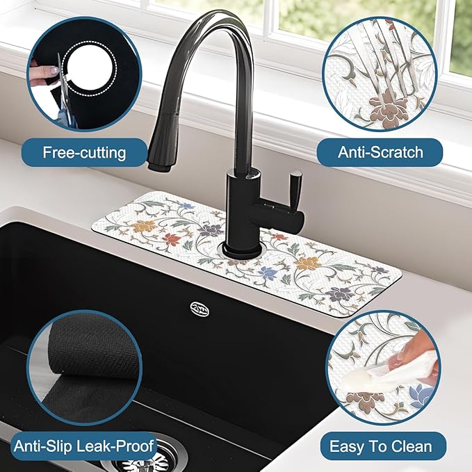 Art Ceramic Texture Sink Splash Guard Ceramic Flowers Faucet Absorbing Mat Fast - Image 4