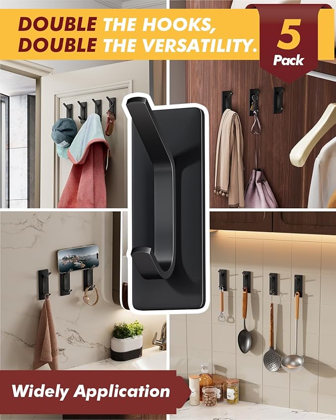 Auxmir Self Adhesive Hooks for Hanging 15lb, Stainless Steel Wall Hooks for - Image 5