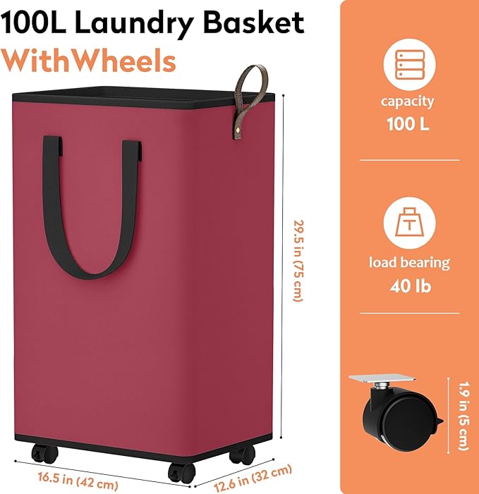 Laundry Basket with Wheels, Collapsible Laundry Baskets, Laundry Hamper with - Image 4