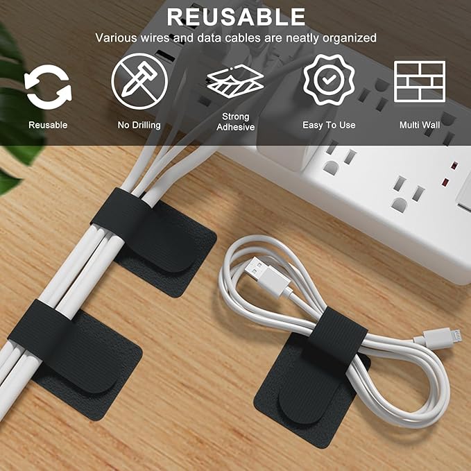 100-Pack Reusable Self-Adhesive Cable Ties cable management Adjustable Hook & - Image 6