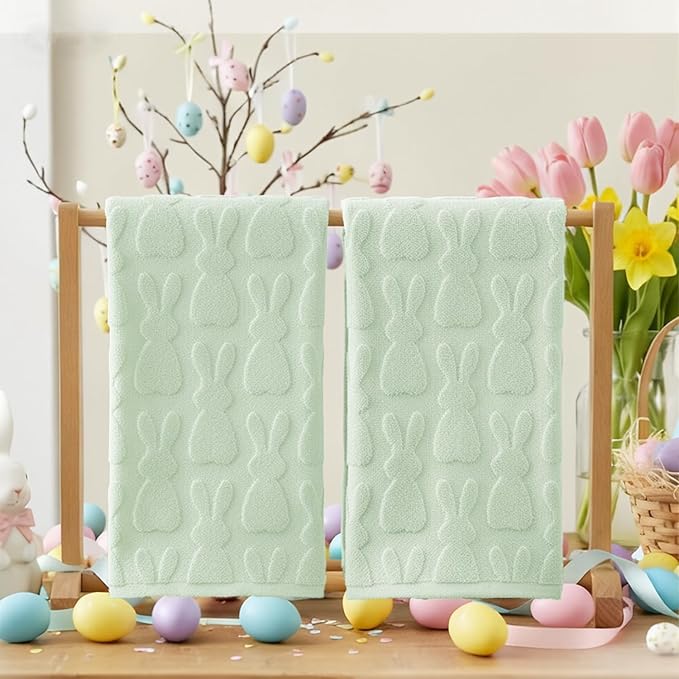Artoid Mode 2 Pcs Light Green 3D Rabbit Jacquard Easter Hand Towels - Image 4