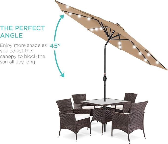 Best Choice Products 10ft Solar Polyester LED Lighted Patio Umbrella w/Tilt Adjustment and UV-Resistant Fabric - Image 2