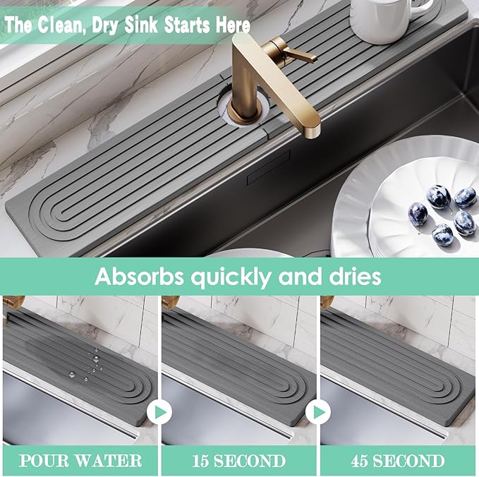 Stone Faucet Mat for Kitchen Sink, Diatomite Drying Stone Tray & Sink Protector - Image 4