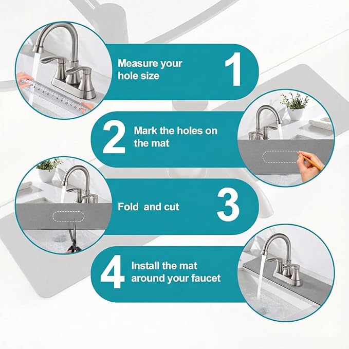 Customizable Faucet Mat for Kitchen Sink: 24" L x 4" W Grey Bathroom Counter - Image 3