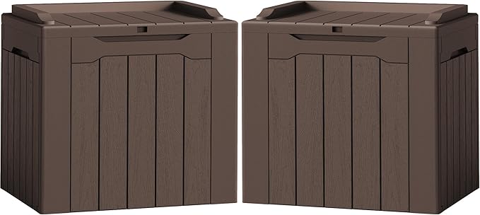 Flamaker 2 Pack Deck Box 31 Gallon Waterproof Resin Storage Box with Lid Indoor Outdoor Delivery Box Storage Bin for Patio Cushions (Deep Brown) by Flamaker