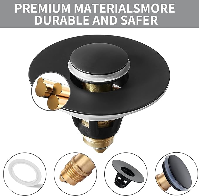 Fransiton Bathroom Sink Stopper, 1.1-1.77 Inch Basin Pop Up Black Sink Drain - Image 6